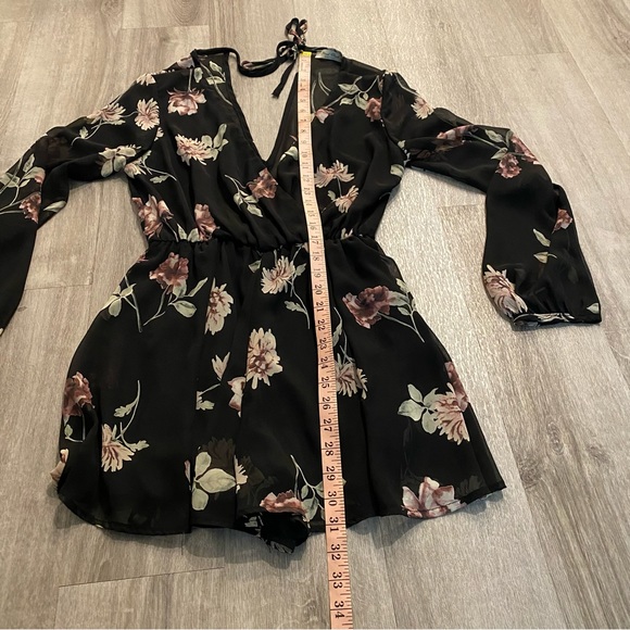 Final Touch black romper with pink & mauve flower detail with long sleeves - Picture 6 of 7